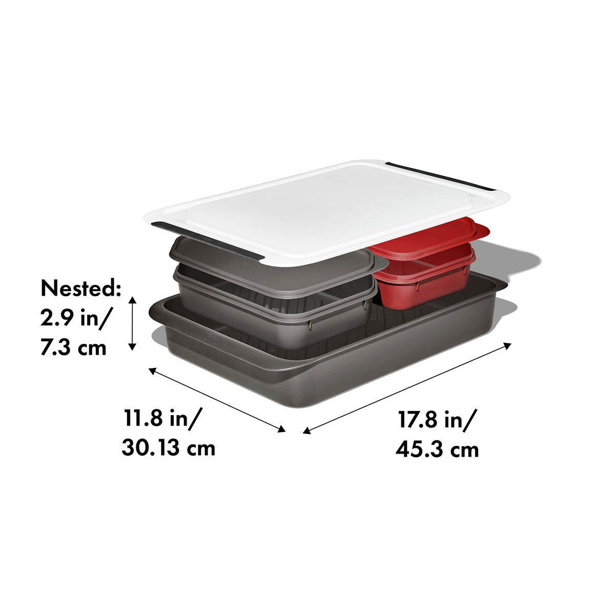 OXO Good Grips Grilling Prep & Carry System color-coded trays with lids for safe marination.