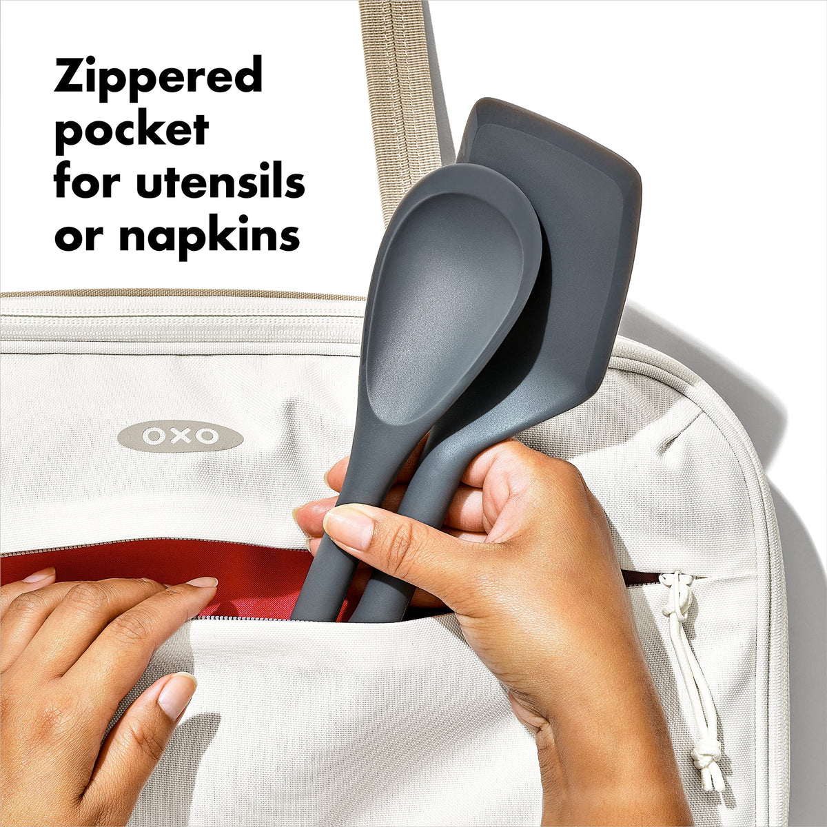 OXO Good Grips carrier oat exterior uses 100% recycled materials for durability.