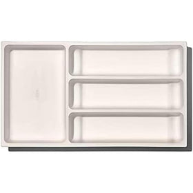 OXO Good Grips expandable white kitchen drawer organizer keeps utensils organized and accessible.