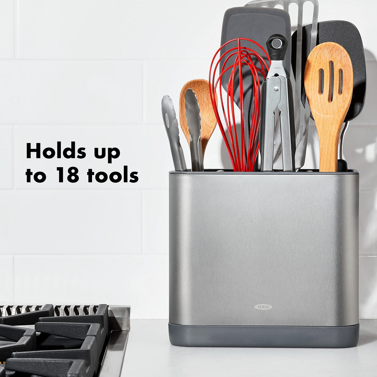 The OXO Good Grips large-capacity holder fits 16+ utensils