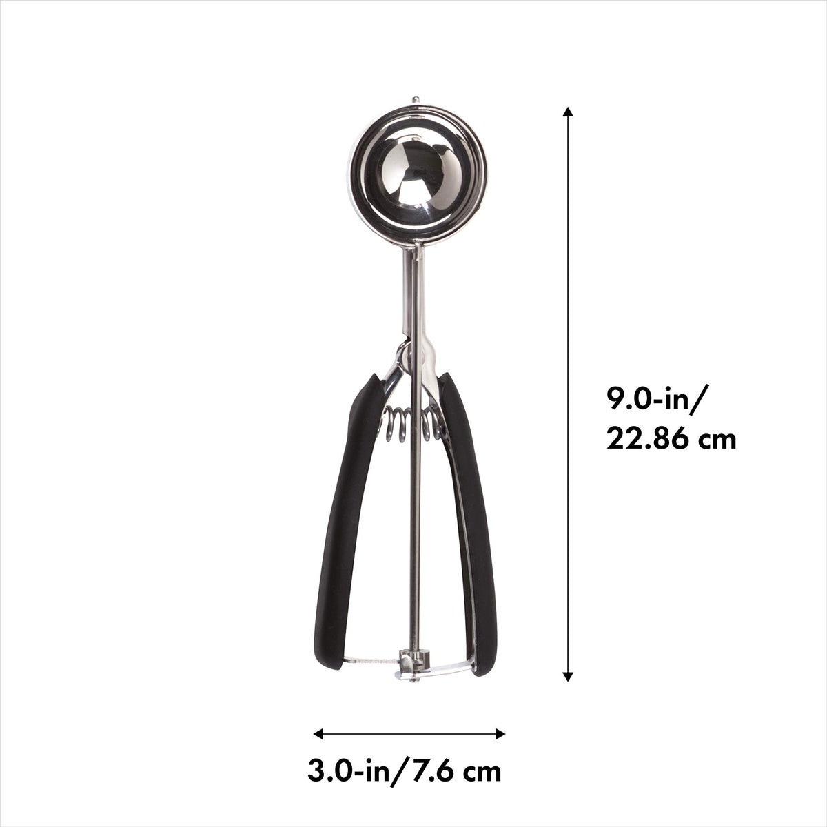 Soft-grip handle on the OXO scoop enhances comfort during dough portioning