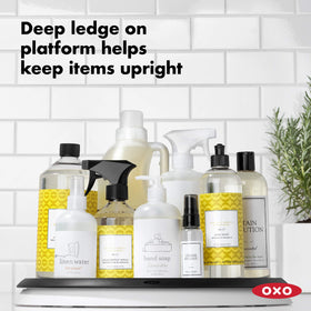 OXO Good Grips Lazy Susan deep ledge keeps items upright.
