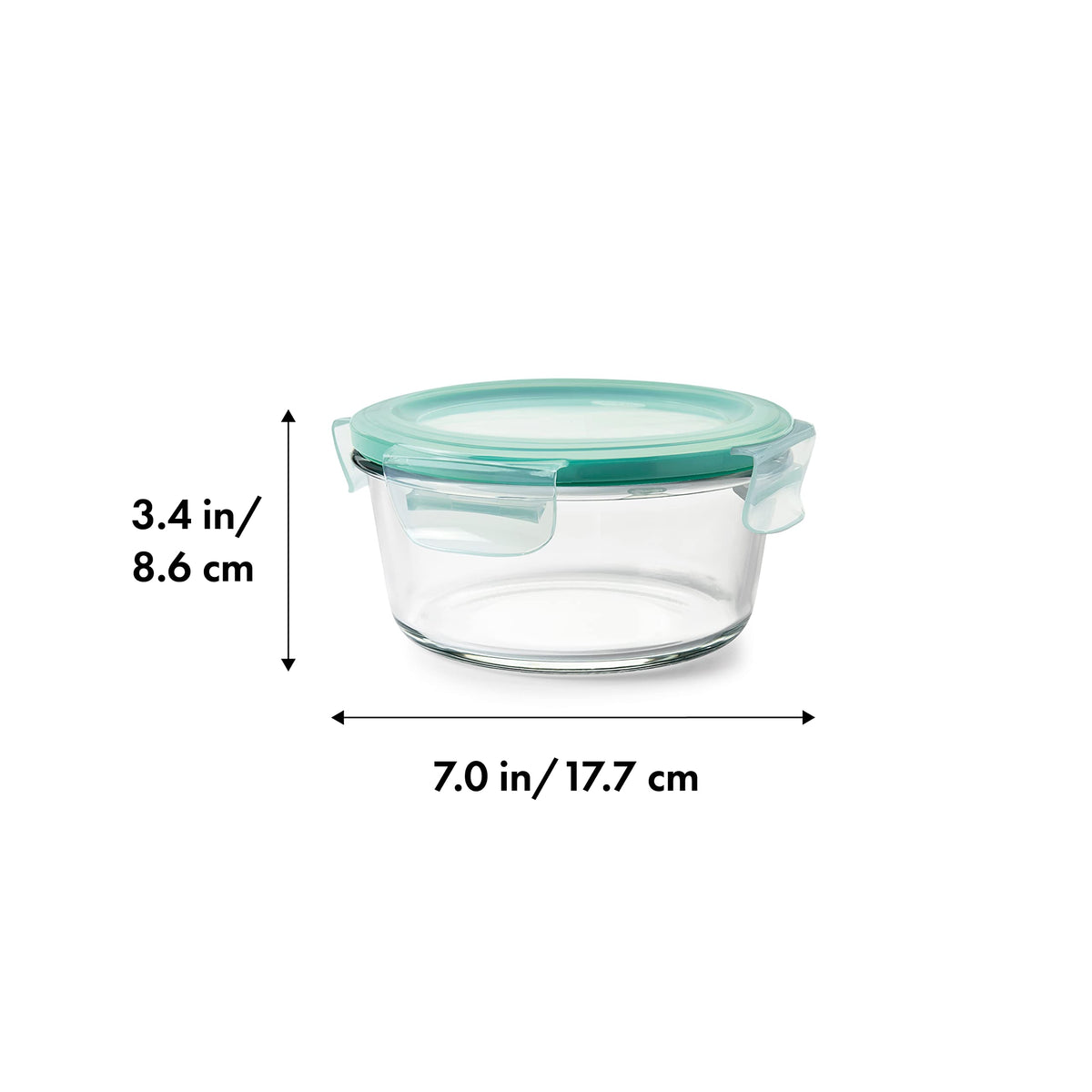 OXO Good Grips leakproof lid tabs securely seal the glass container for travel.
