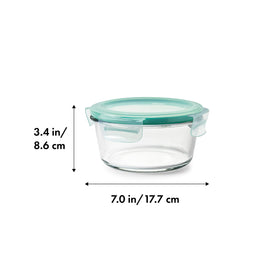 OXO Good Grips leakproof lid tabs securely seal the glass container for travel.