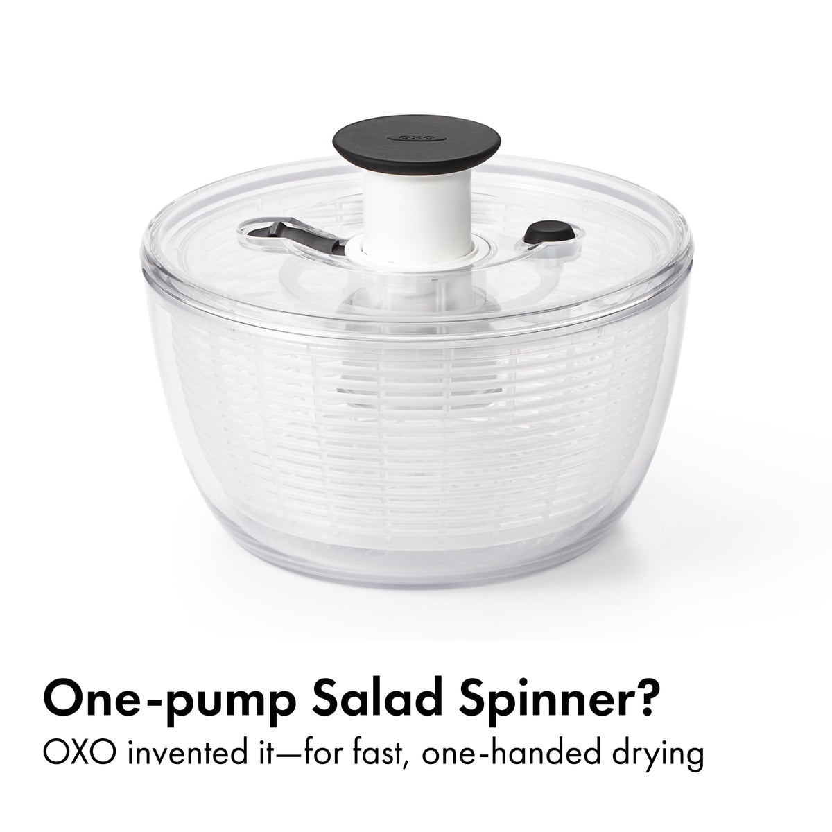 OXO Good Grips Little Salad Spinner brake button enables easy unloading.