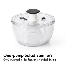 OXO Good Grips Little Salad Spinner brake button enables easy unloading.