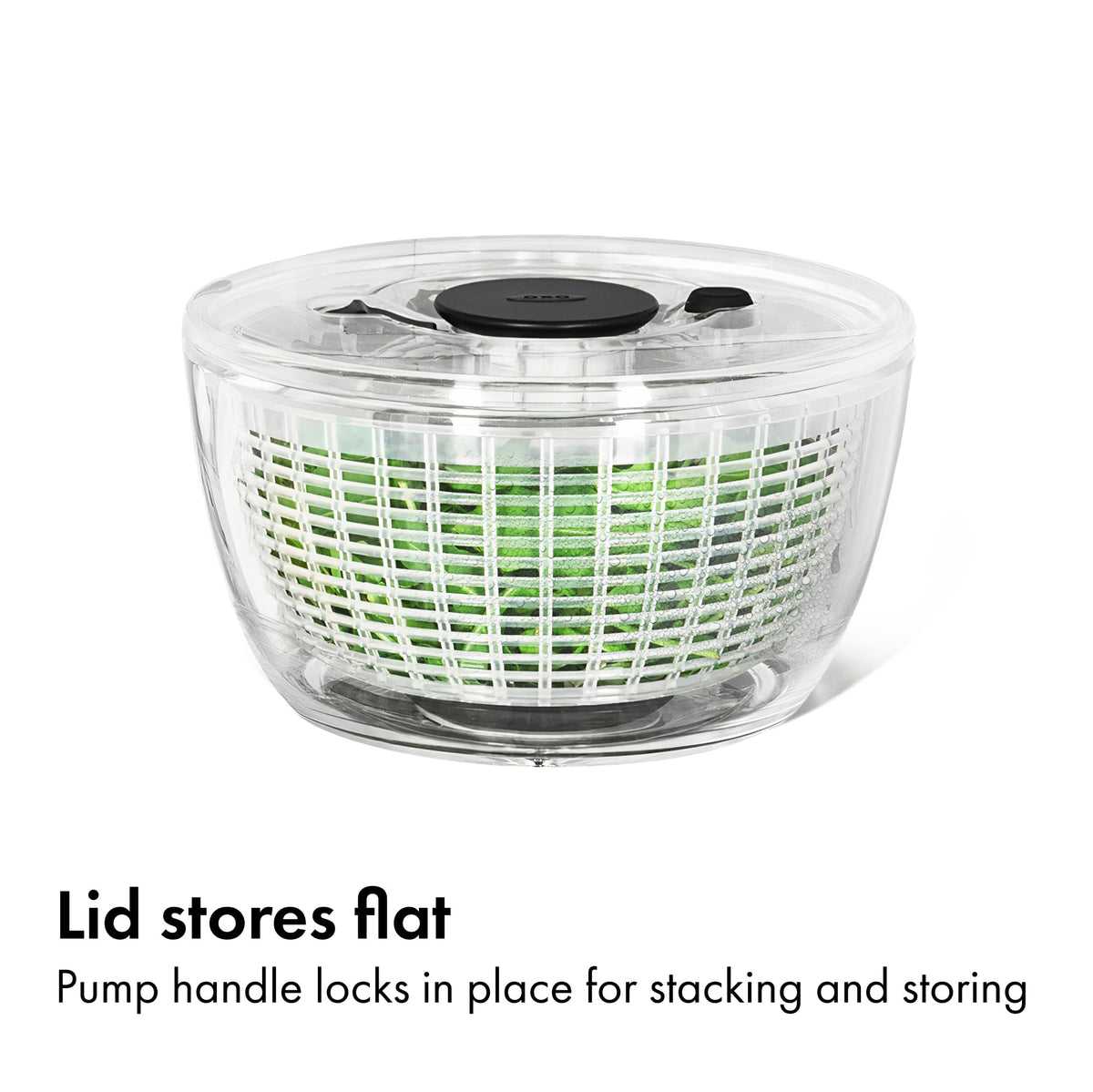 OXO Good Grips Little Salad Spinner compact design fits two heads of romaine.