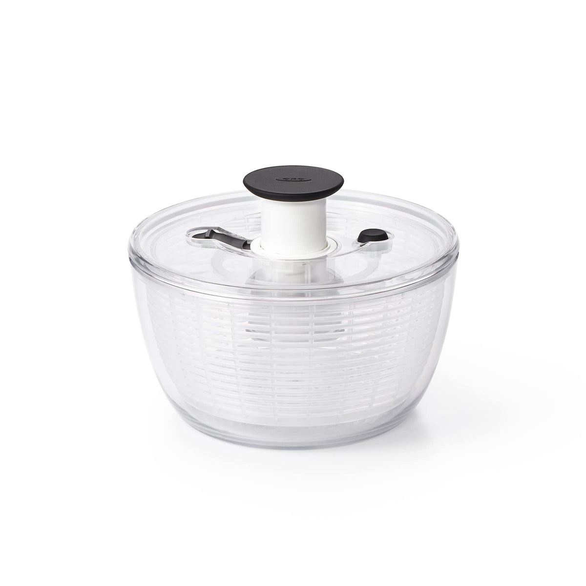 OXO Good Grips Little Salad Spinner pump action dries greens quickly.