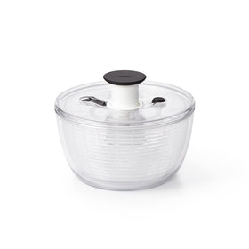 OXO Good Grips Little Salad Spinner pump action dries greens quickly.
