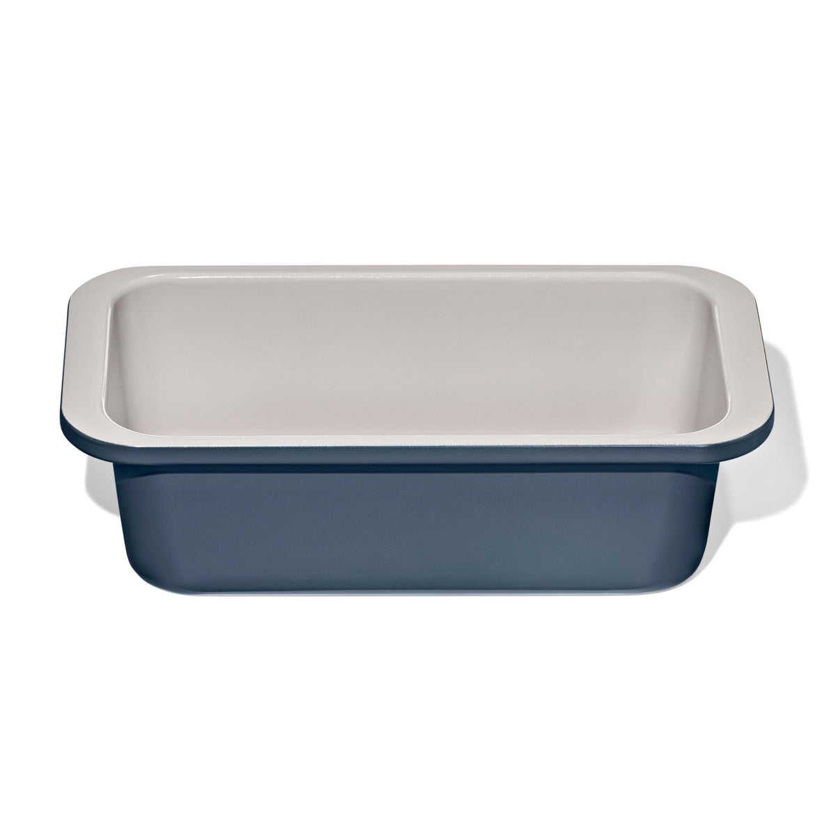 OXO Good Grips loaf pan in storm blue, top view showing even browning potential.