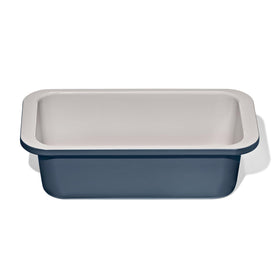 OXO Good Grips loaf pan in storm blue, top view showing even browning potential.
