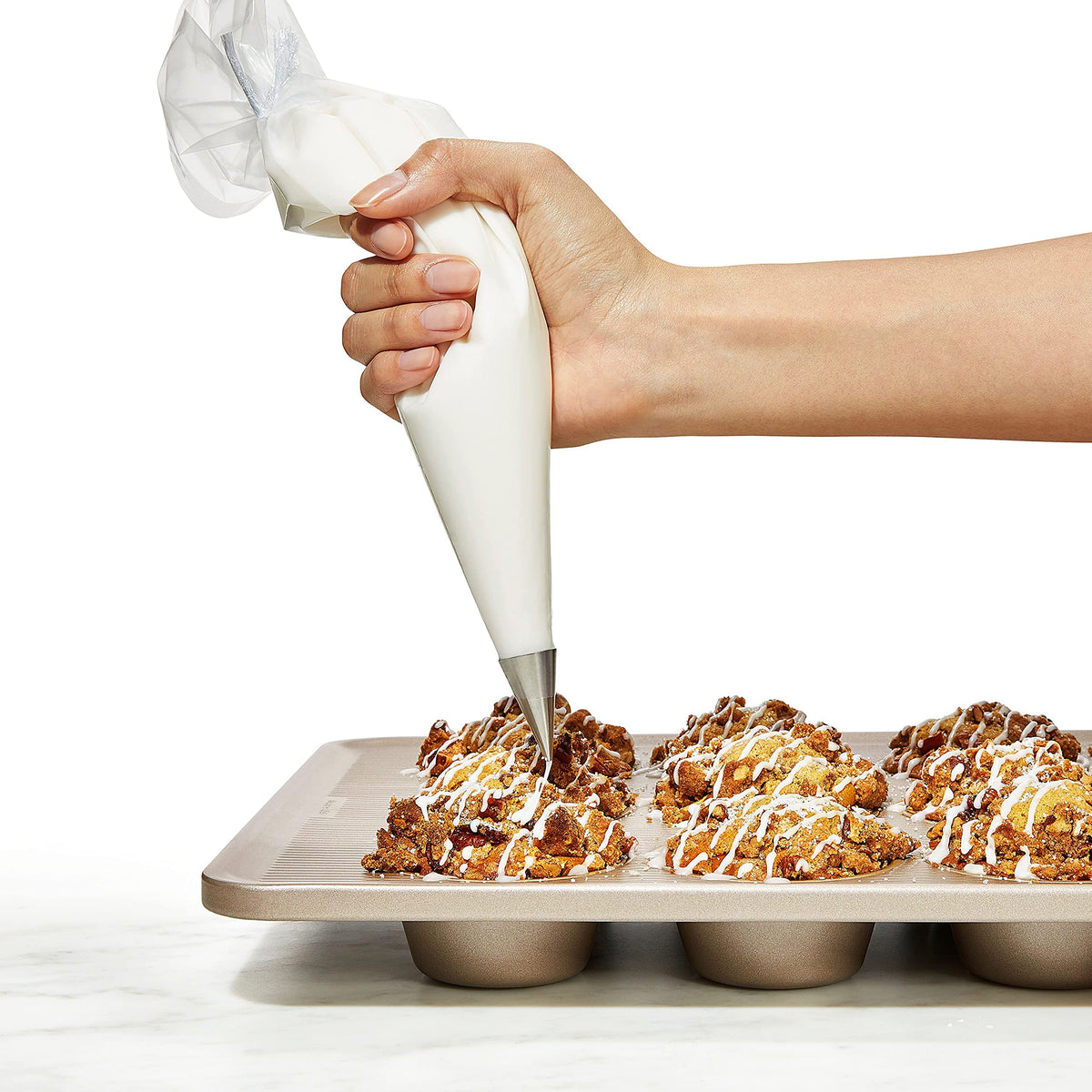 Made in USA label on OXO Good Grips bakeware with global materials