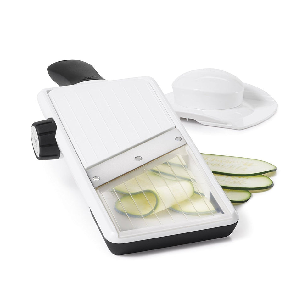 OXO Good Grips mandoline slicer angled blade for precise even slices.