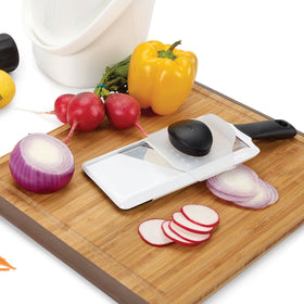 OXO Good Grips mandoline slicer clear window to monitor slices while you work.
