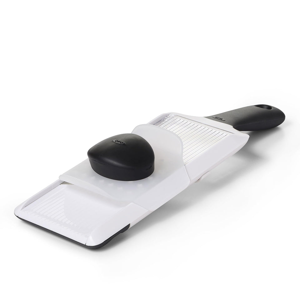 OXO Good Grips mandoline slicer with sturdy handle and blade for precise, even slices.