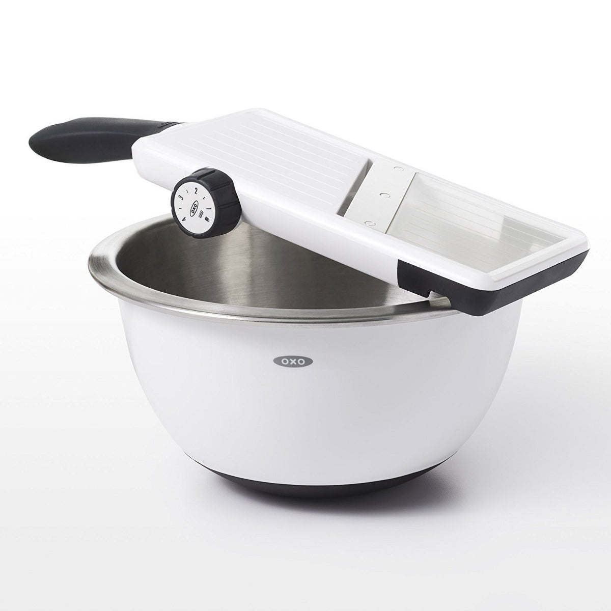 OXO Good Grips mandoline slicer non-slip handle and base for stable slicing.