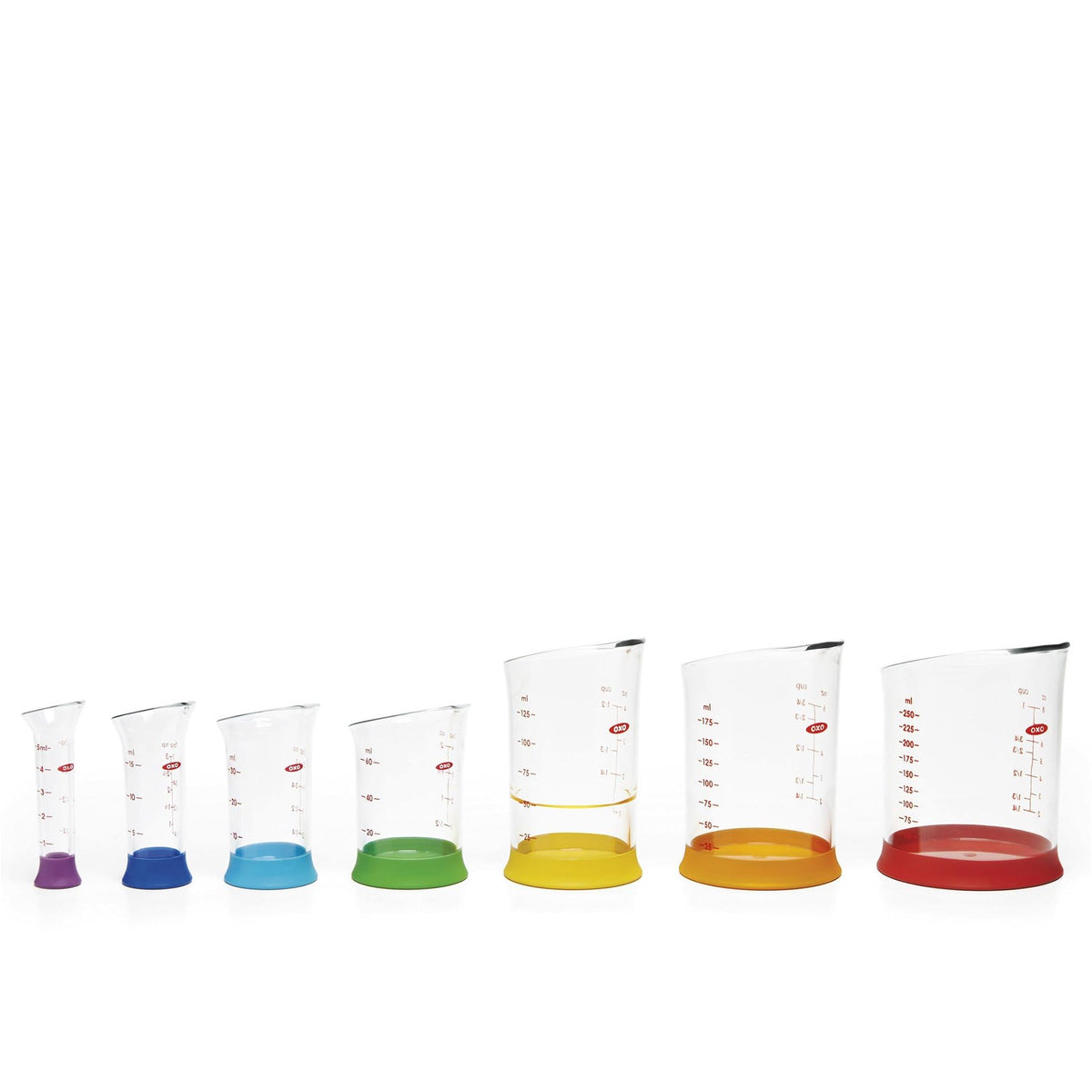 OXO Good Grips measuring cups with clear increments for precise prep.