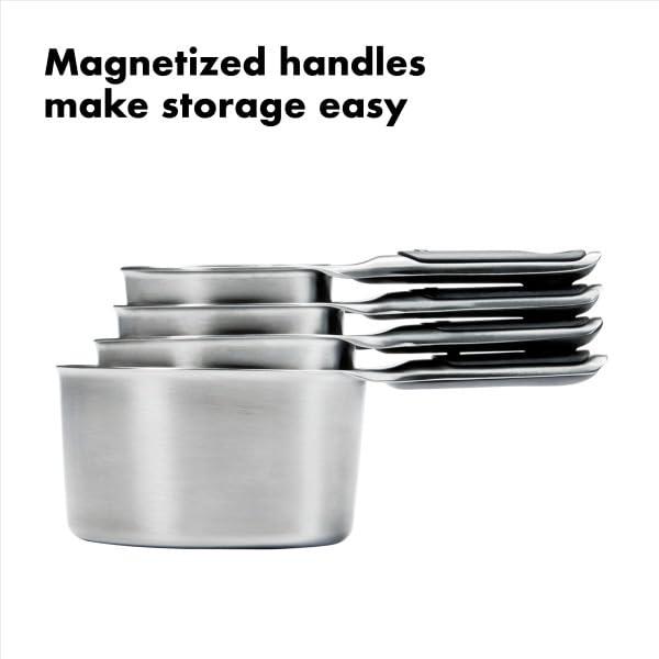Soft non-slip handles on OXO measuring cups for comfortable use