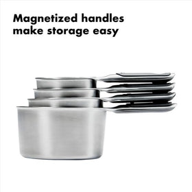 Soft non-slip handles on OXO measuring cups for comfortable use