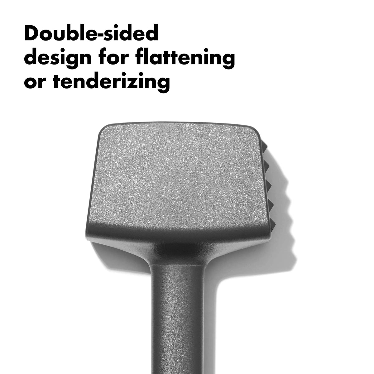 OXO Good Grips meat tenderizer angled head design for leverage