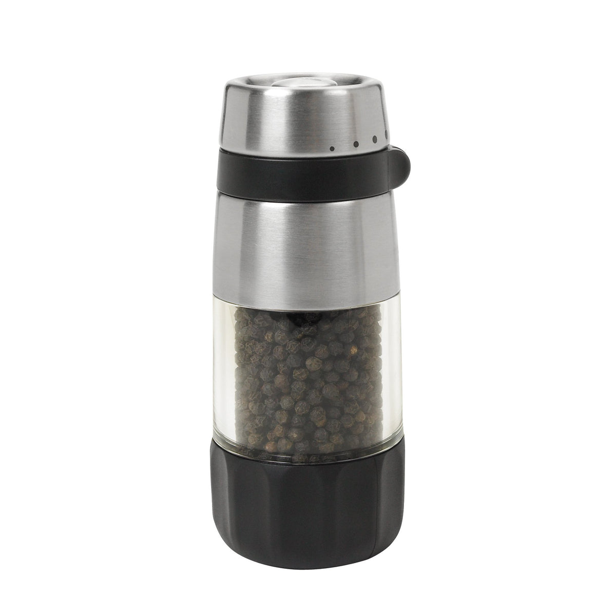 OXO Good Grips pepper grinder top-dispense view shows clean counters and easy use.