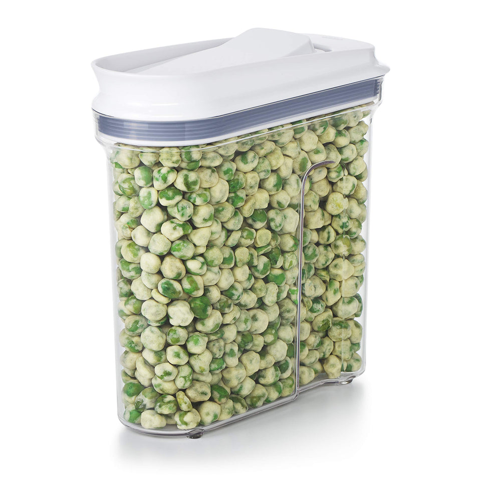OXO Good Grips mini dispenser with a clear body showing contents for quick pantry checks
