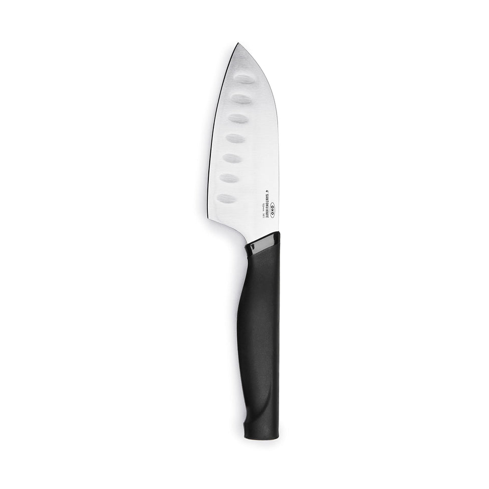 OXO Good Grips Mini Santoku Knife blade close-up for precise mincing.