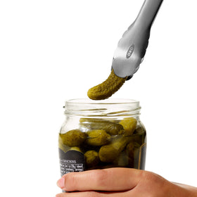 OXO Good Grips 7-Inch Mini Tongs are dishwasher safe for quick cleanup.
