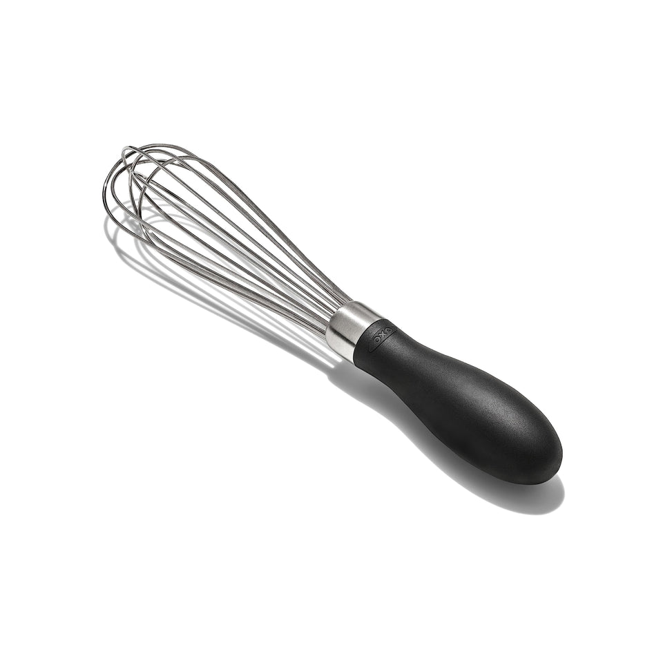 OXO Good Grips Mini Whisk handle close-up with ergonomic grip.