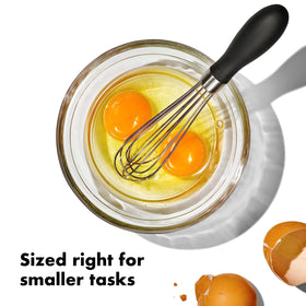 OXO Good Grips Mini Whisk wires close-up showing blending efficiency.