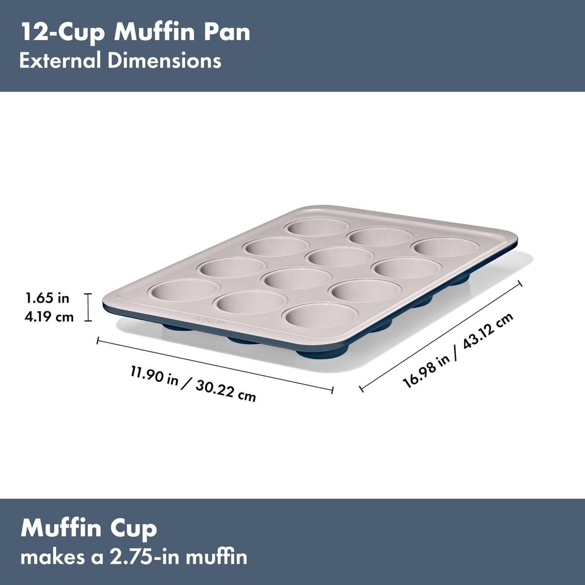 OXO Good Grips muffin pan, nonstick surface enables simple release and quick cleanup.