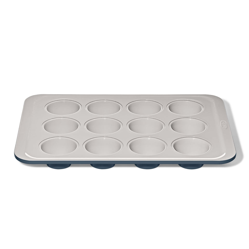 OXO Good Grips muffin pan, top view, ceramic nonstick for easy food release.