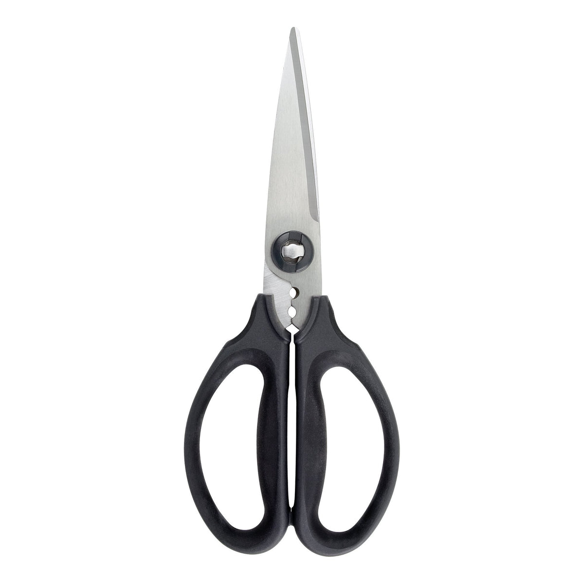 OXO Good Grips scissors slicing cardboard with secure micro-serrated blades