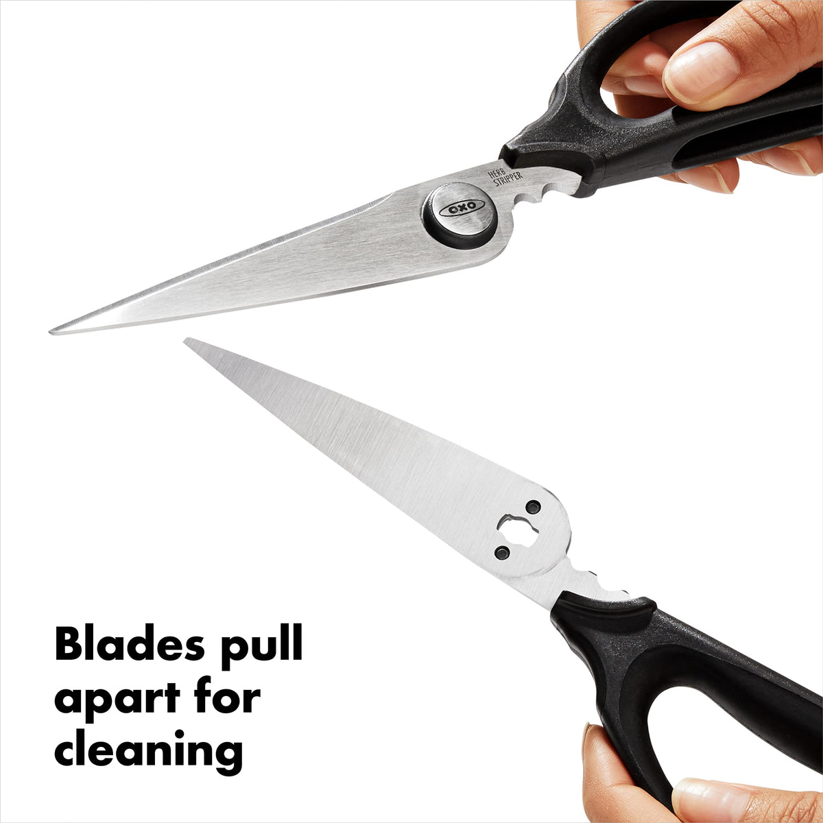 OXO Good Grips scissors using built-in herb stripper for herbs
