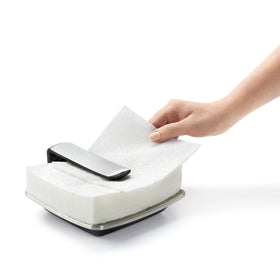OXO Good Grips napkin holder arm opens wide for easy one-handed refills.