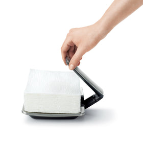 OXO Good Grips napkin holder features a sturdy stainless steel weighted body for durability.