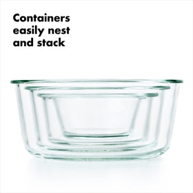 OXO Good Grips Nest and Stack design saves fridge and cabinet space.