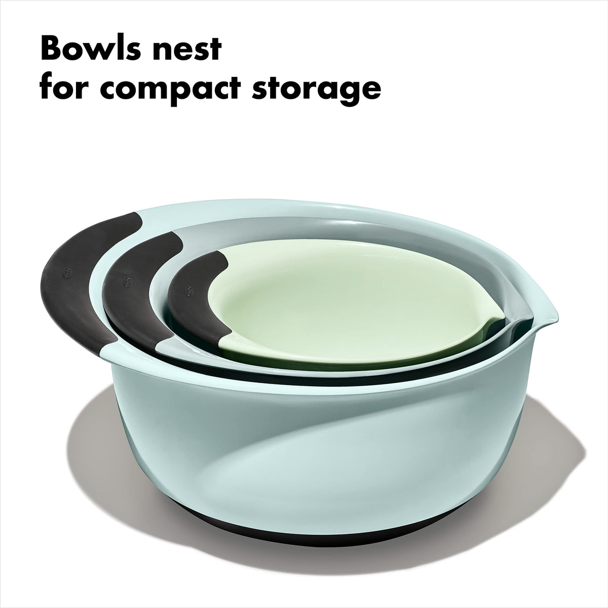 OXO Good Grips nesting-design bowls save kitchen space when not in use.