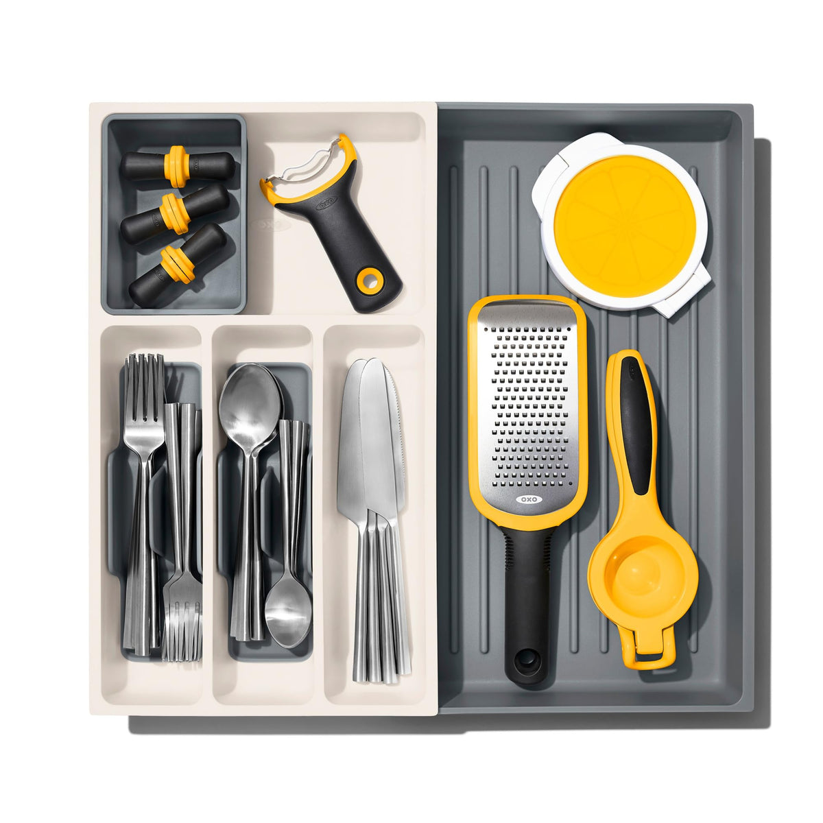 Non-slip feet keep the organizer secure during drawer use.
