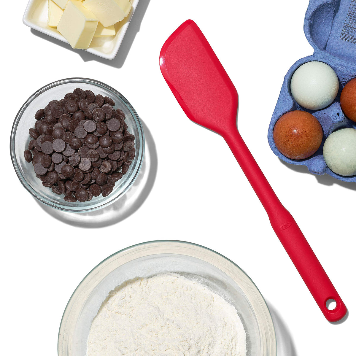 OXO non-scratch silicone protects non-stick surfaces during use.