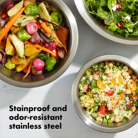 OXO Good Grips mixing bowls with non-slip bottom stabilize while you whisk.