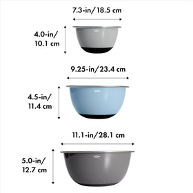 Non-slip bottom of OXO Good Grips bowls stabilizes during tilting.