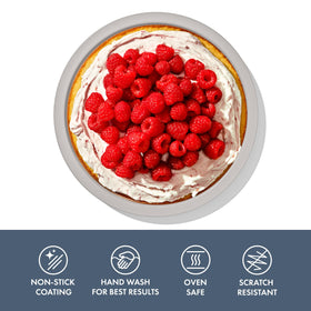OXO Good Grips cake pan highlighting zero-draft walls for even layers.