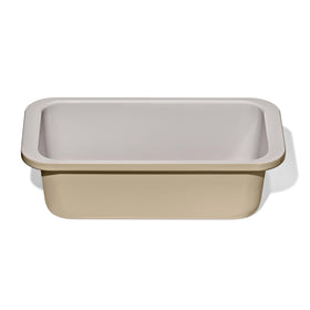 OXO Good Grips loaf pan top view showing durable steel and even browning potential