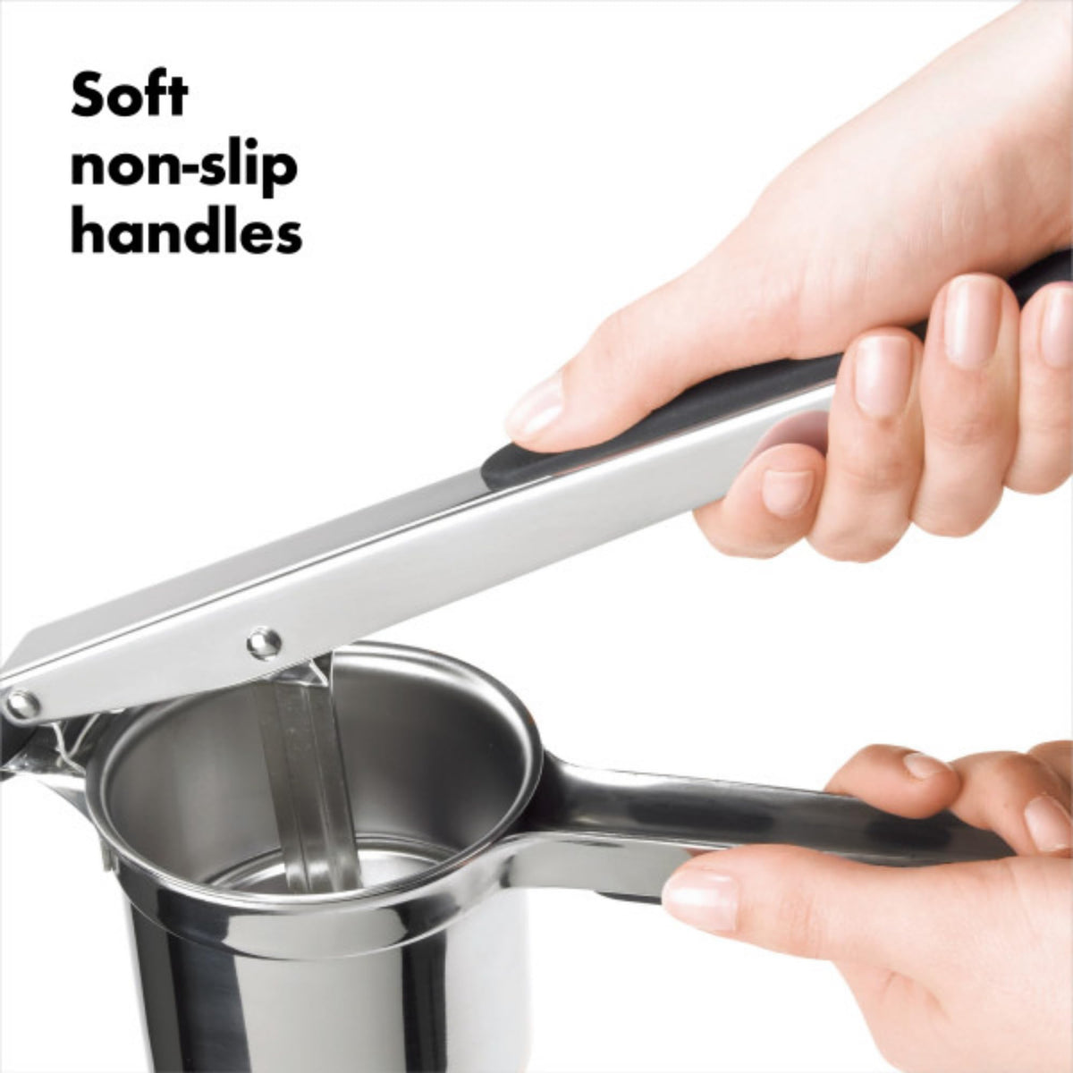 OXO Good Grips nonslip knob keeps the ricer steady while pressing