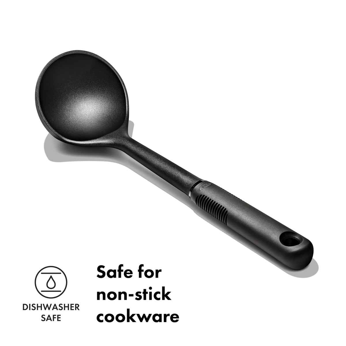 OXO Good Grips Nylon Ladle is dishwasher safe for quick cleanup