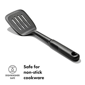 OXO Slotted Turner is BPA-free and dishwasher safe for easy cleaning.