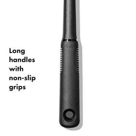OXO Good Grips turner withstands heat up to 450F for versatile cooking.
