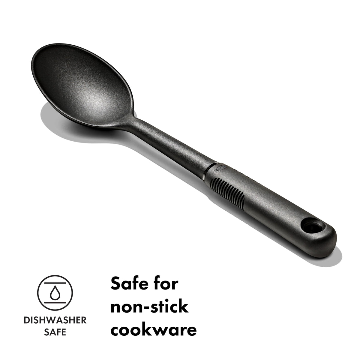 OXO Good Grips Nylon Spoon with soft grip provides comfortable extended use.