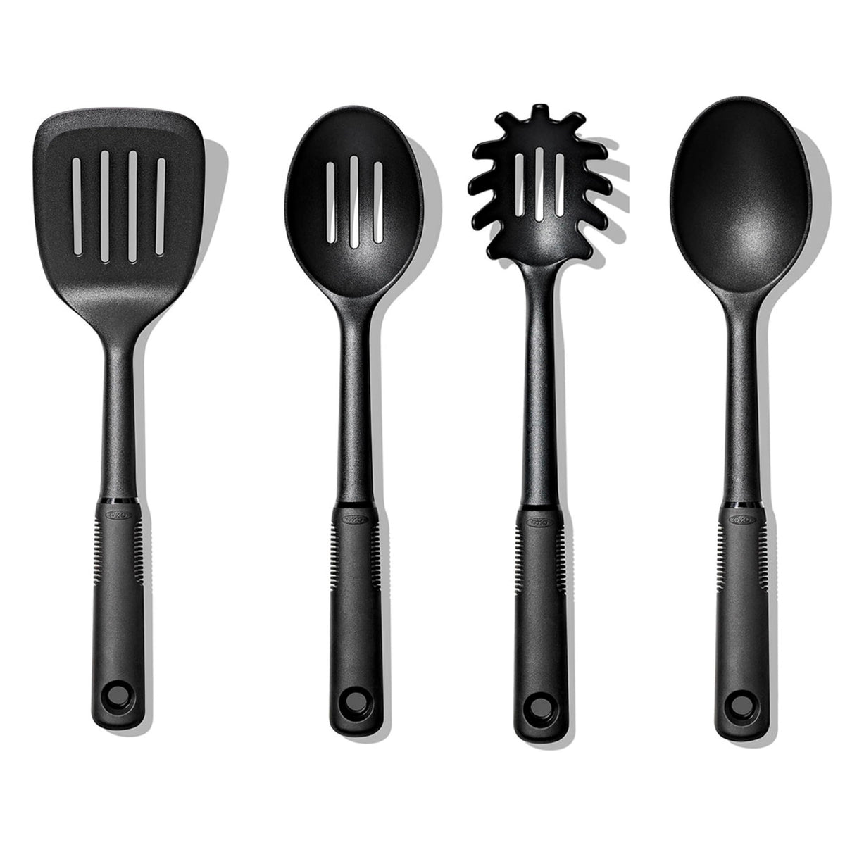 OXO Good Grips nylon spoon with soft, non-slip handle for gentle stirring.